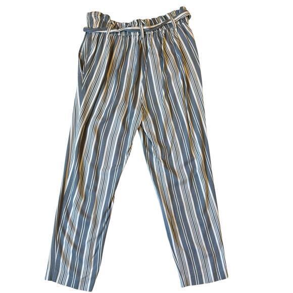 LOFT Capri Belted Pants Blue and White Stripes Women's size Small - Picture 3 of 6